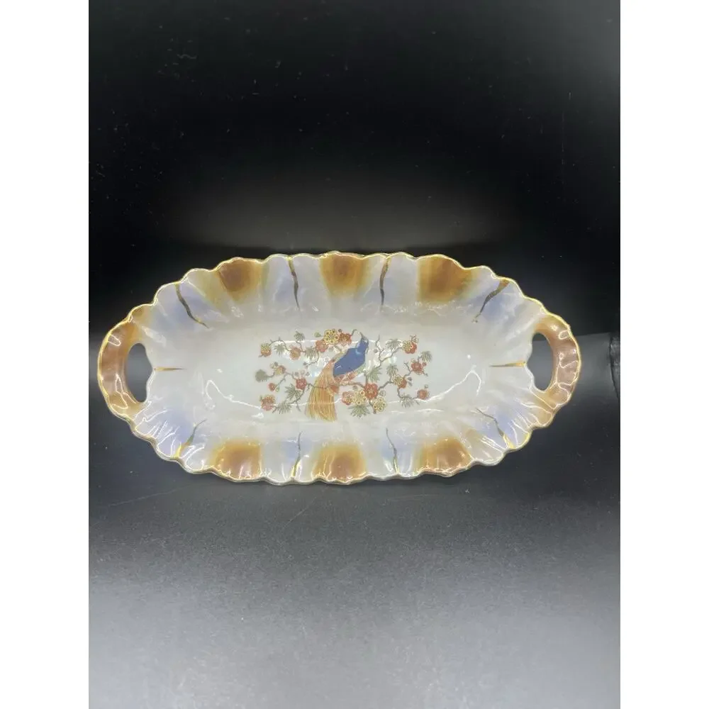 Vintage Oval‎ Ceramic Trinket Dish W/Exotic Bird And Flowers Made In Germany